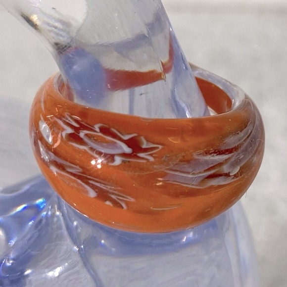 Vintage Art Glass Handmade Orange Red White Band Ring - Picture 7 of 12